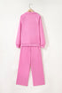 Polo Collar V Neck Drawstring Wide Leg Pant Sets