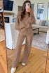 Polo Collar V Neck Drawstring Wide Leg Pant Sets