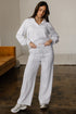 Polo Collar V Neck Drawstring Wide Leg Pant Sets
