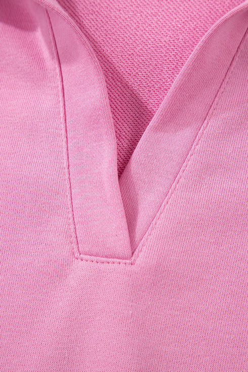 Polo Collar V Neck Drawstring Wide Leg Pant Sets