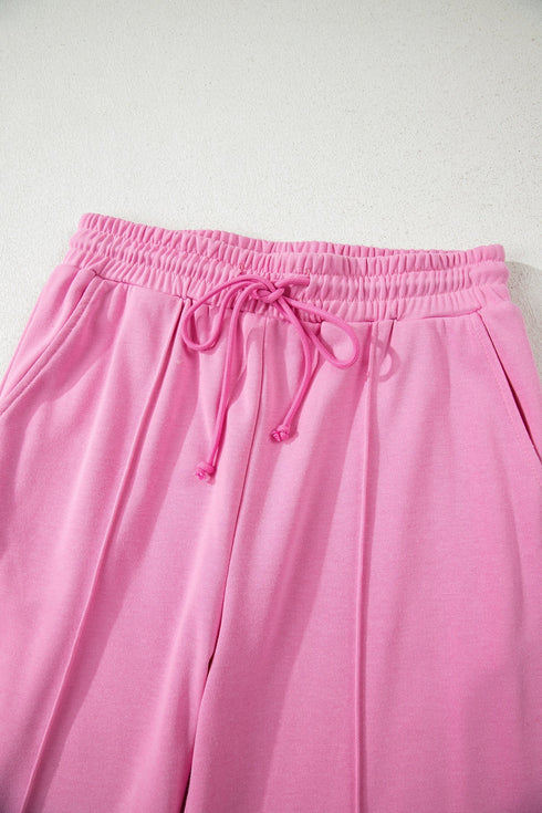 Polo Collar V Neck Drawstring Wide Leg Pant Sets