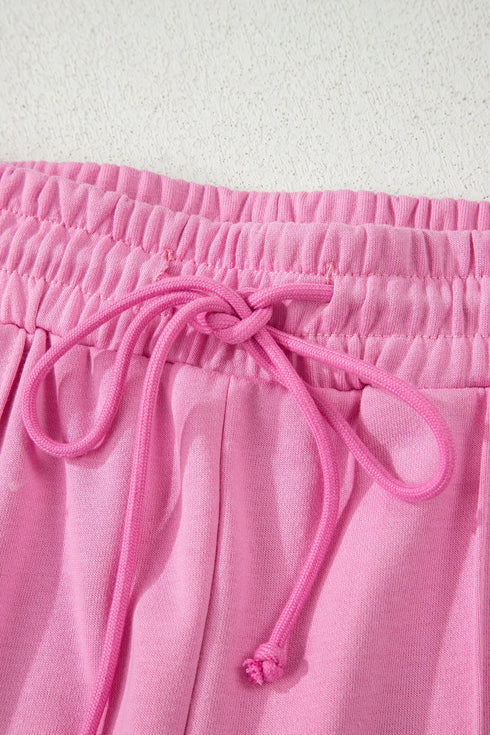 Polo Collar V Neck Drawstring Wide Leg Pant Sets