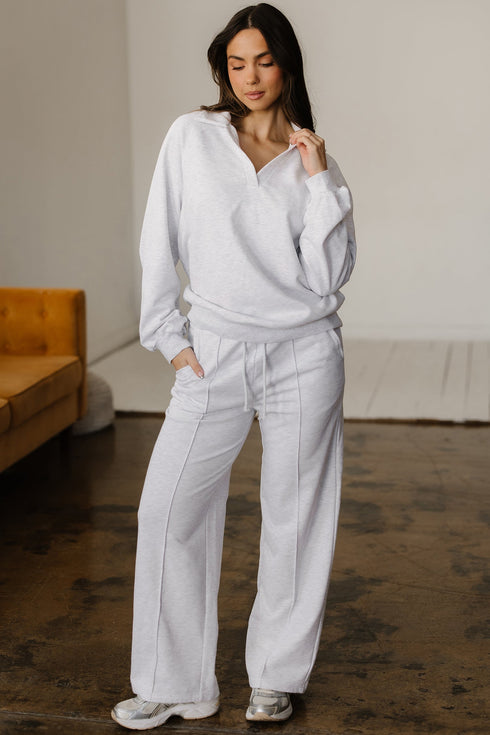 Polo Collar V Neck Drawstring Wide Leg Pant Sets