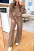Polo Collar V Neck Drawstring Wide Leg Pant Sets