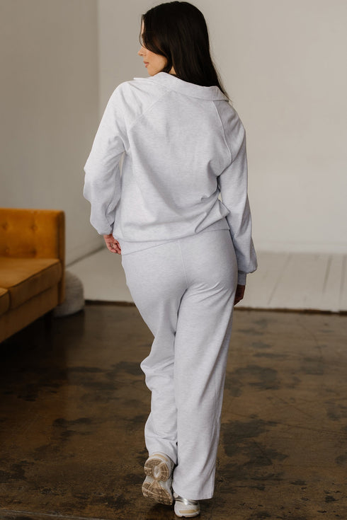 Polo Collar V Neck Drawstring Wide Leg Pant Sets