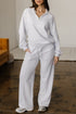 Polo Collar V Neck Drawstring Wide Leg Pant Sets