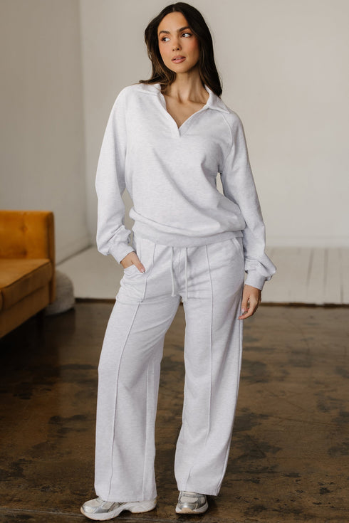 Polo Collar V Neck Drawstring Wide Leg Pant Sets