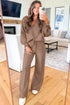 Polo Collar V Neck Pullover Drawstring Wide Leg Pant Sets