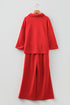 Polo Collar V Neck Wide Leg Pant Set