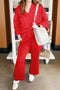 Polo Collar V Neck Wide Leg Pant Set