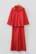 Polo Collar V Neck Wide Leg Pant Set