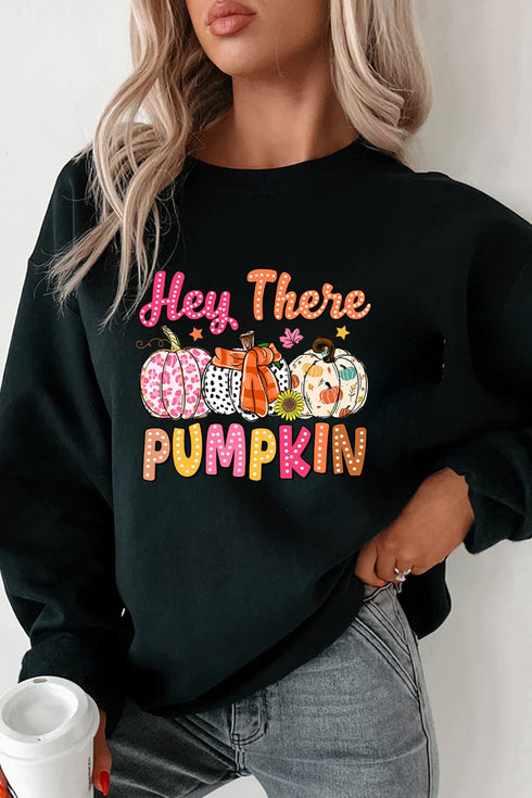 Polyester Cotton Pumpkin Print Relaxed Pullover Sweatshirt
