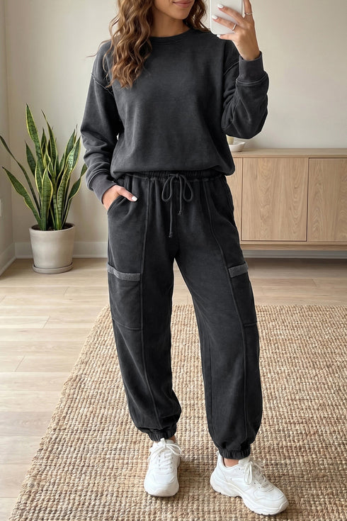 Polyester Cotton Seamed Coordinated Jogger Pant Set