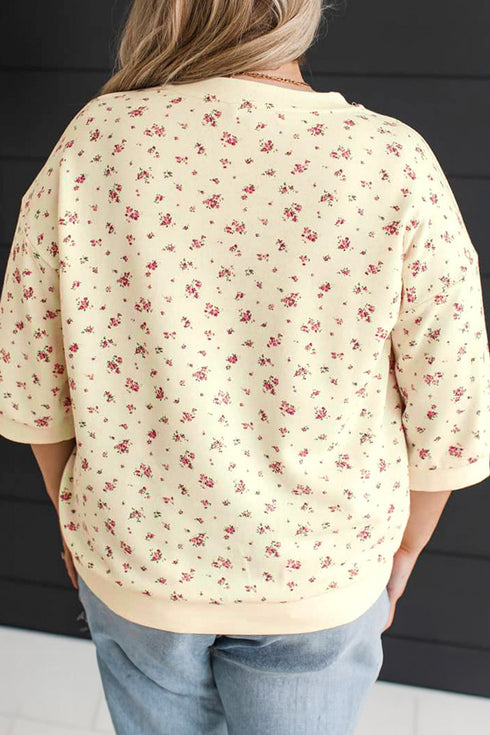 Polyester Elastane Floral Print Cuffs Hem Blouse