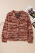 Polyester Fuzzy Striped Pattern Button Front Cardigan
