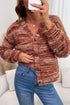 Polyester Fuzzy Striped Pattern Button Front Cardigan