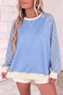 Polyester Plaid Pattern Sleeve Raglan Pullover Sweatshirt