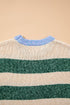 Polyester Striped Pattern Drop Shoulder Pullover Sweater