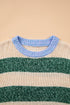 Polyester Striped Pattern Drop Shoulder Pullover Sweater
