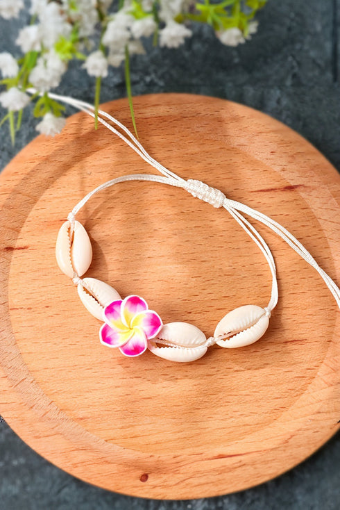 Polymer Clay Floral And Seashell Adjustable Bracelet
