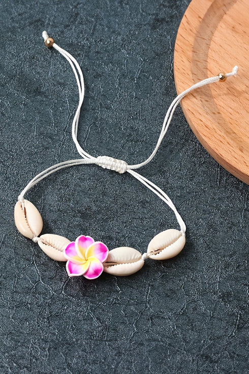 Polymer Clay Floral And Seashell Adjustable Bracelet