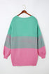 Pompom Color Block Open Front Cardigan