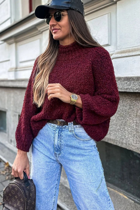 Popcorn Textured Mock Neck Relaxed Fit Sweater