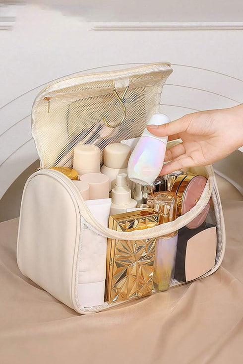 Portable Top Handle Zippered Travel Cosmetic Organizer Makeup Bag