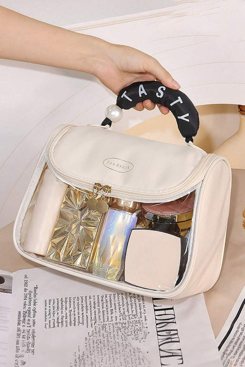 Portable Top Handle Zippered Travel Cosmetic Organizer Makeup Bag