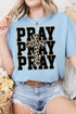 Pray Leopard Cross Graphic Loose Round Neck Faith Tee
