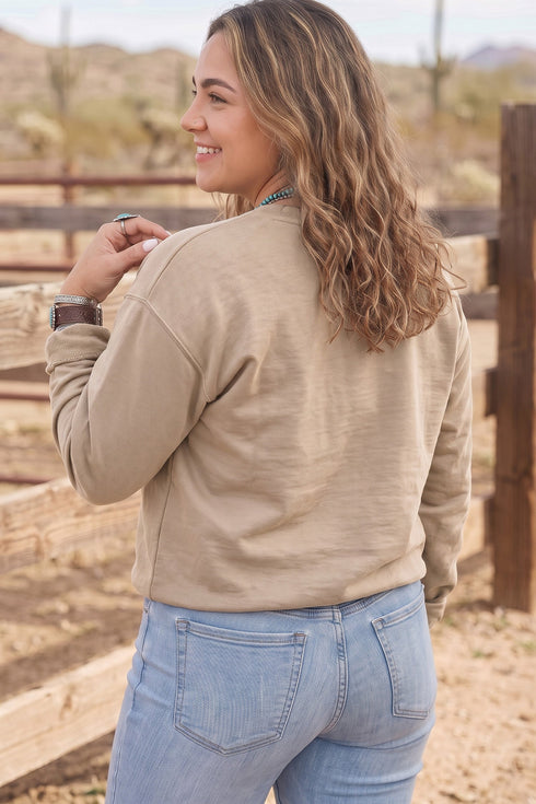PRAY Letter Patchwork Round Neck Long Sleeve Sweatshirt