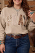 PRAY Letter Patchwork Round Neck Long Sleeve Sweatshirt