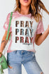 Pray Letter Print Western Graphic Short Sleeve Tee