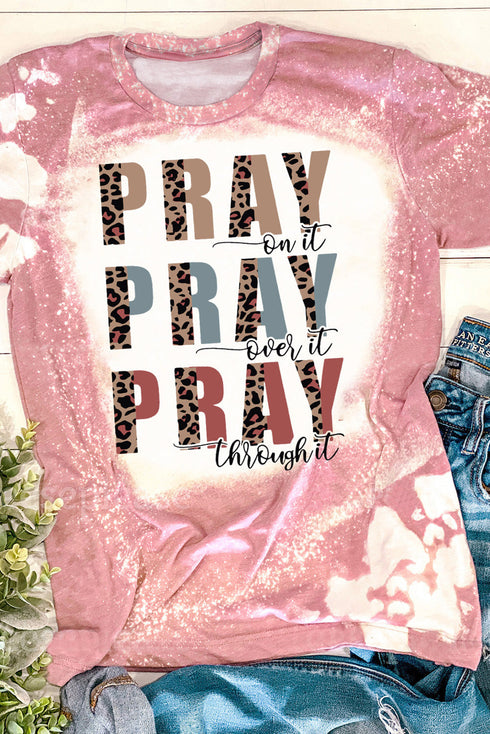 Pray Letter Print Western Graphic Short Sleeve Tee