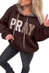 Pray Mixed Pattern Letter Graphic Plaid Drawstring Hoodie