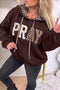Pray Mixed Pattern Letter Graphic Plaid Drawstring Hoodie