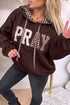 Pray Mixed Pattern Letter Graphic Plaid Drawstring Hoodie