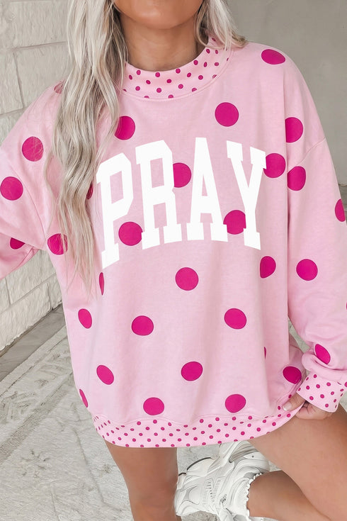 Pray Polka Dot Mock Neck Pullover Sweatshirt