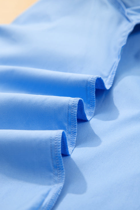 Preppy Contrast Trim Puff Sleeve Split Neck Popover Blouse