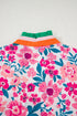 Preppy Floral Print Puff Sleeve Contrast Stripe Collar Blouse
