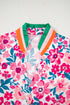 Preppy Floral Print Puff Sleeve Contrast Stripe Collar Blouse