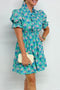 Preppy Floral Print Ruffled Tie Neck Smocked Waist Mini Dress