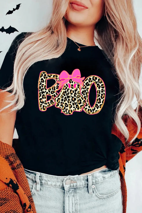 Preppy Ghost Boo Graphic Crew Neck Short Sleeve Tee