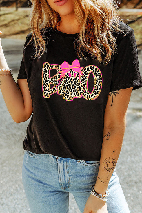 Preppy Ghost Boo Graphic Crew Neck Short Sleeve Tee