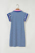 Preppy Stripe Contrast Collar Split Neck Flutter Sleeve T Shirt Dress