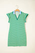 Preppy Stripe Contrast Collar Split Neck Flutter Sleeve T Shirt Dress