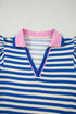 Preppy Stripe Contrast Collar Split Neck Flutter Sleeve T Shirt Dress