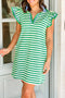 Preppy Stripe Contrast Collar Split Neck Flutter Sleeve T Shirt Dress