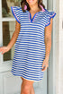 Preppy Stripe Contrast Collar Split Neck Flutter Sleeve T Shirt Dress