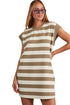 Preppy Stripe Print Cap Sleeve Shift T Shirt Dress